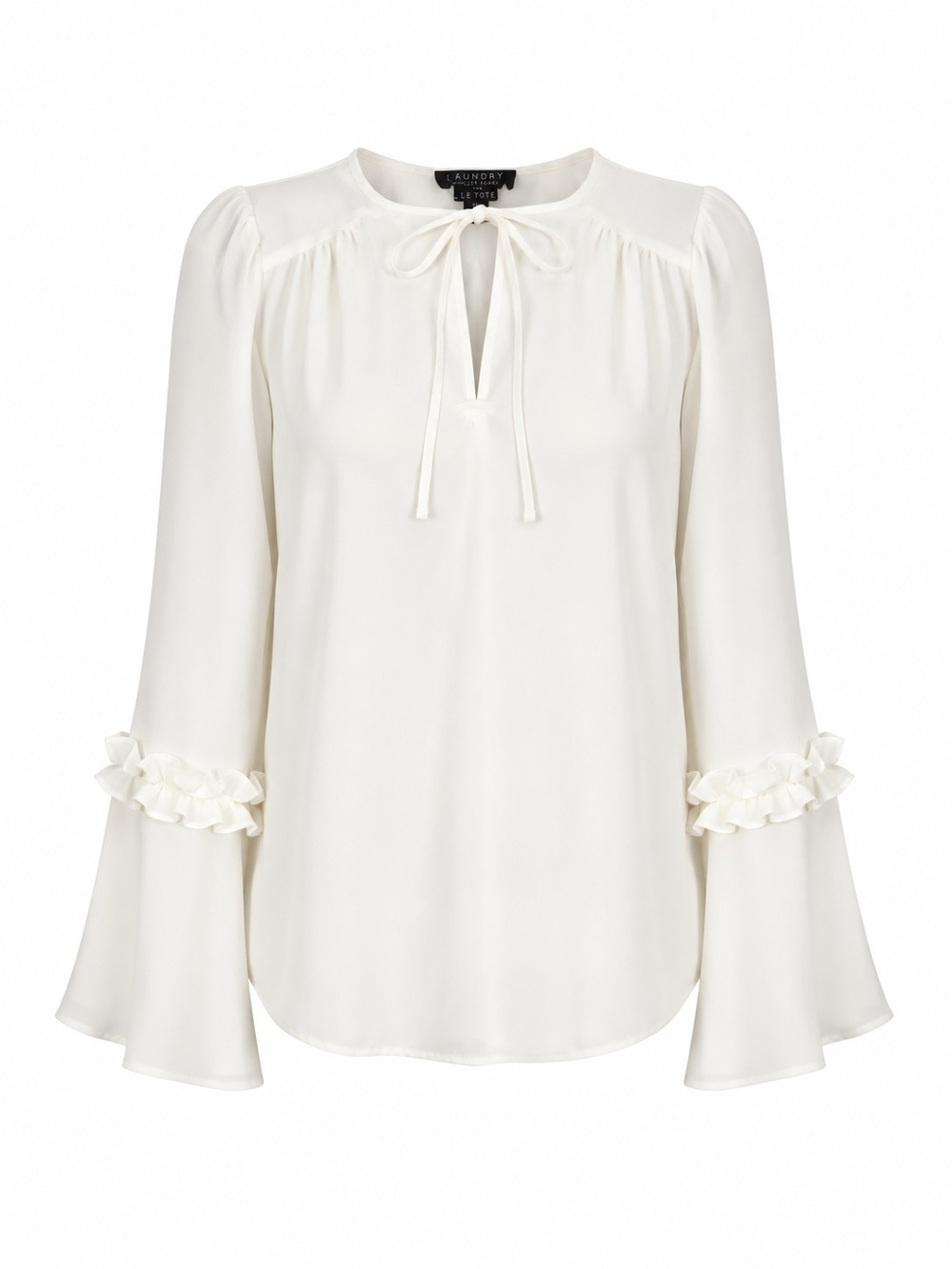 LAUNDRY BY SHELLI SEGAL |  Le Tote Ivory Ruffle Bell Sleeve Tie Neck Blouse | M